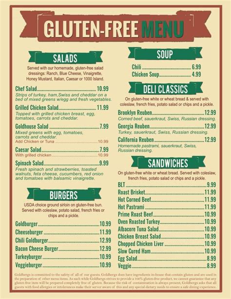 Gluten Free Menu