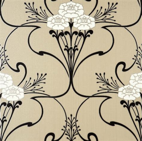 Free download Flower Vine Art Deco style wallpaper in Beige White Black ...