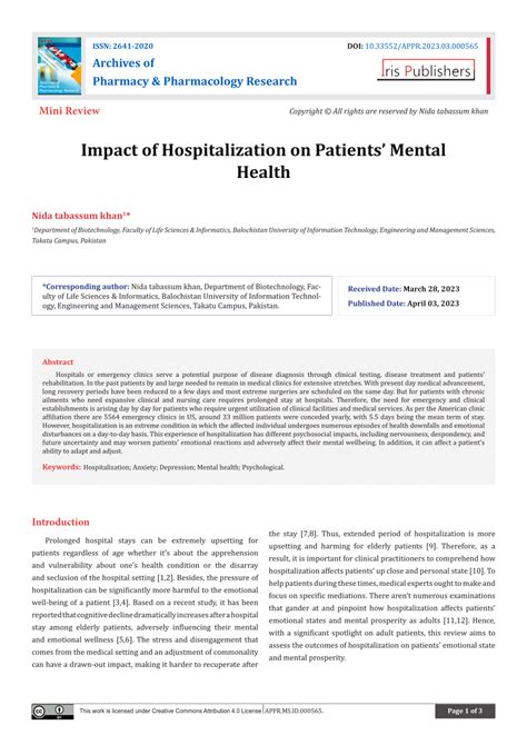 (PDF) Impact of Hospitalization on Patients' Mental Health