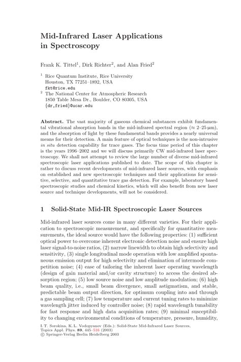 (PDF) Mid-Infrared Laser Applications in Spectroscopy