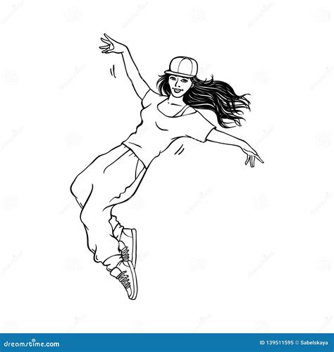 Vector Sketch Woman Dancing Hip Hop Stock Vector - Illustration of ...