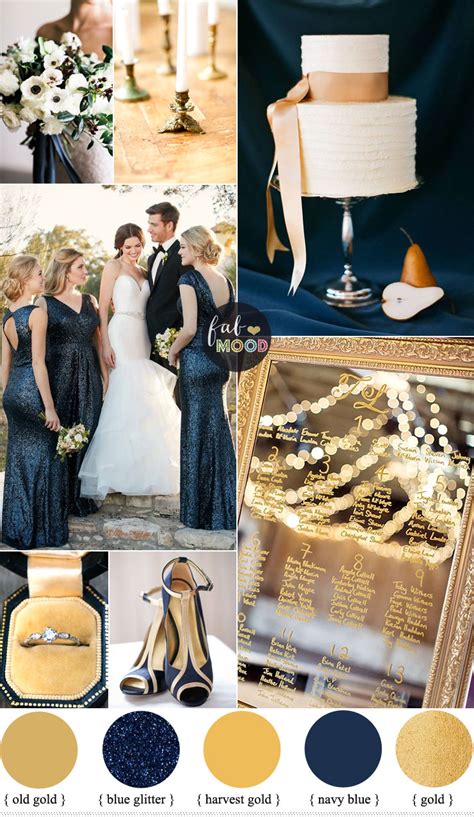 Gold and navy blue wedding color palette for classic winter wedding