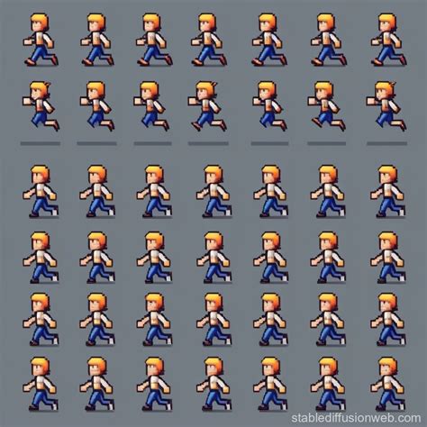 16x16 Pixel Art: Character's 5-Step Sprite Sheet | Stable Diffusion Online