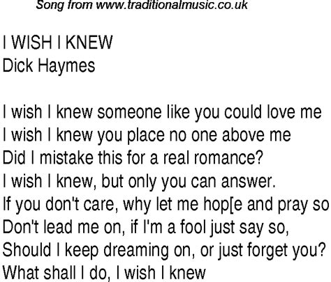 Top songs, 1945 music charts: lyrics for I Wish I Knew