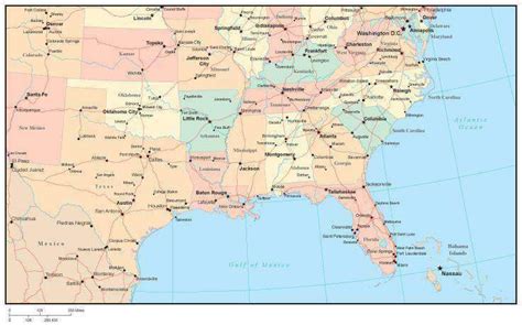 Map Of Southern States With Cities - Crabtree Valley Mall Map