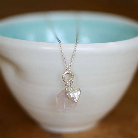 silver heart & rose quartz necklace by adela rome | notonthehighstreet.com