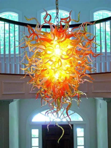 100% Mouth Blown Glass Chandelier Art Glass Pendant Lighting Foyer Hall ...