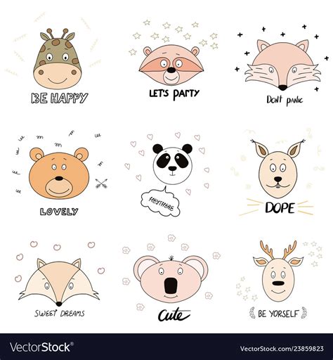 Prints or postcards with funny cute animals Vector Image