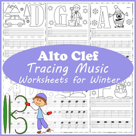 Alto Clef Tracing Music Notes Worksheets for Winter