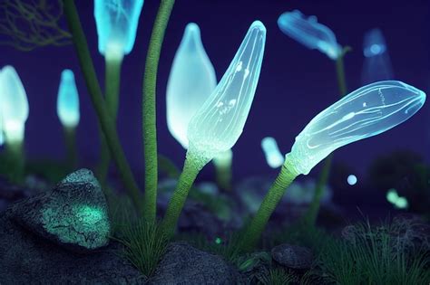 Premium Photo | Bioluminescence plants glowing in the forest 3d ...