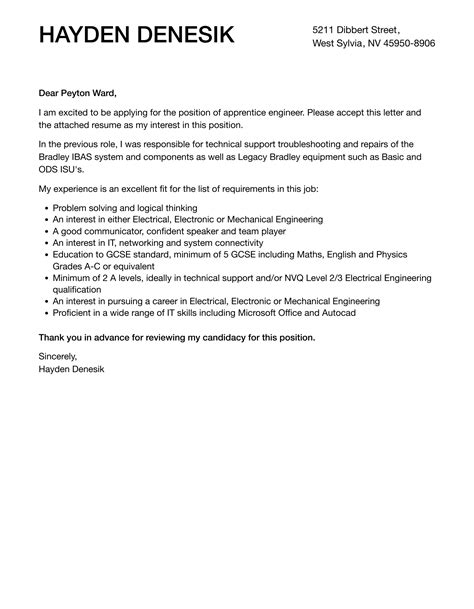 Apprenticeship Cover Letter Template