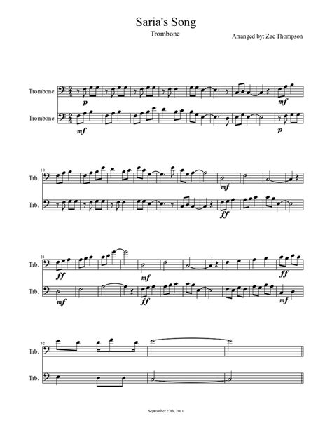 Saria's Song Sheet music for Trombone (Brass Duet) | Musescore.com