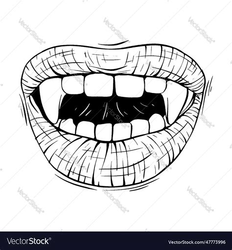 Red vampire lips sketch line art Royalty Free Vector Image