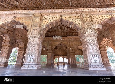 Red Fort Delhi white marble architecture with intricate carvings of the ...