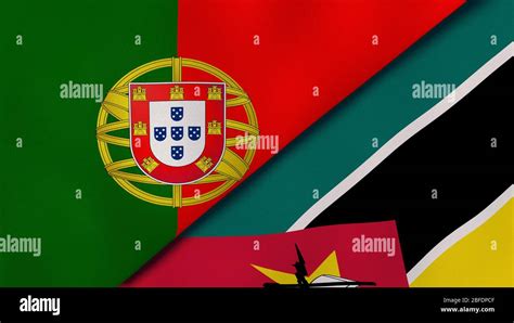 Two states flags of Portugal and Mozambique. High quality business ...