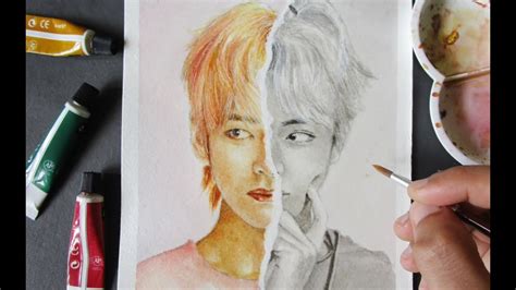 BTS V - Kim Taehyung ( Watercolor Portrait Painting ) - YouTube