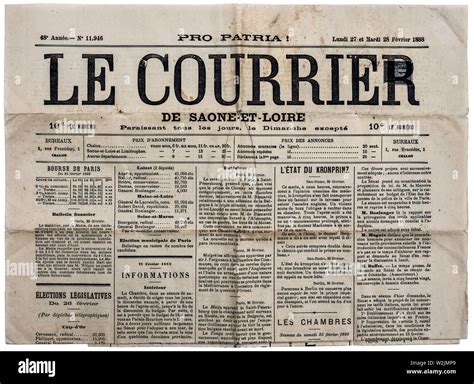 Old French newspaper "Le Courrier" printed over postage stamp, 27/28th ...