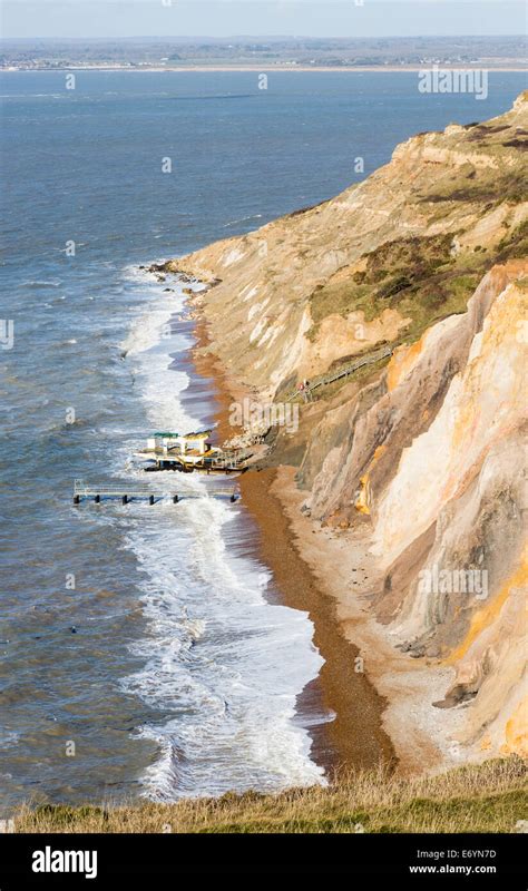 Multi-coloured Eocene sand cliffs of Alum Bay, Isle of Wight, used for ...