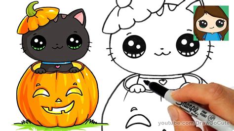 How to Draw a Kitten for Halloween Easy - YouTube