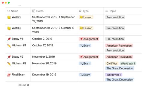 Course schedule | Notion Template