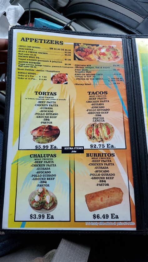 Menu at Acapulco Restaurant, Gonzales