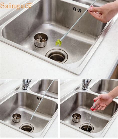 Saingace silver Sink Cleaning Hook Bathroom Floor Drain Sewer Dredge ...