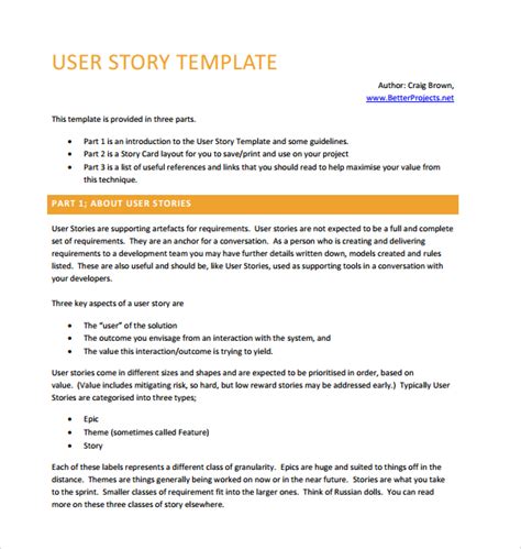 User Story Template - 9+ Download Free Documents in PDF, Word, Excel