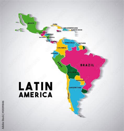 Vecteur Stock Map of Latin America with the countries demarcated in ...