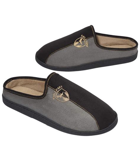 Men's Fleece-Lined Slippers - Black Grey | Atlas For Men