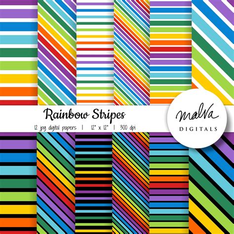 Rainbow Stripes Digital Paper Pack Rainbow Patterns Digital - Etsy