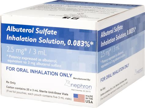 Nephron - Albuterol Sulfate Inhalation Solution, 0.083%, 25x3mL Vials ...