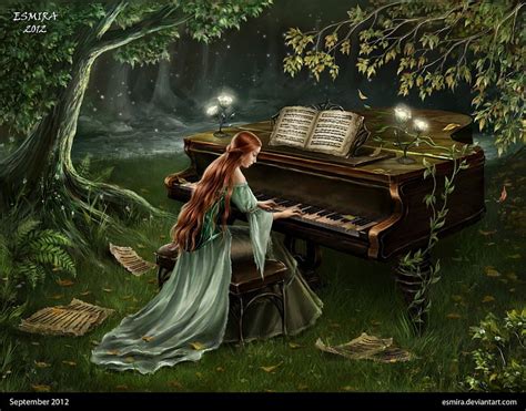 1920x1080px, 1080P free download | Forest Piano, forest, fantasy, lady ...