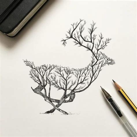 Ilustrações incríveis feitas com caneta preta | Pen illustration, Deer ...