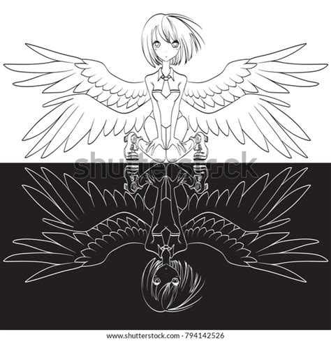 Anime Girl Wings Angel Illustration Vector Stock Vector (Royalty Free ...