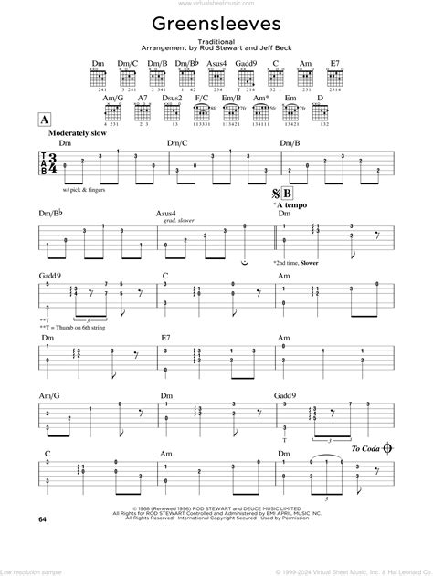 Greensleeves sheet music for guitar solo (lead sheet) (PDF)