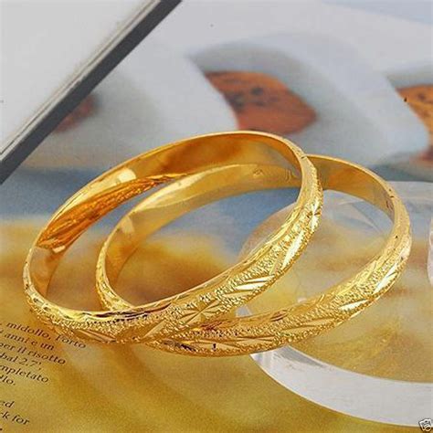 2pcs Real Carved 24k Gold Filled Womens Openable Bangle Bracelet 60mm ...