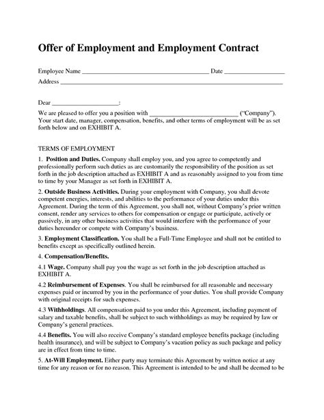 Free Printable Employment Contract Sample Form (GENERIC)