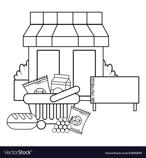 Supermarket store business black and white Vector Image