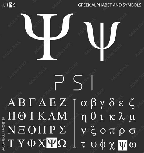 Greek alphabet and symbols, psi letter with pronunciation. Stock Vector ...