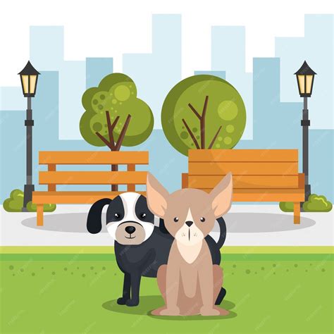 Free Vector | Cute dogs in the park scene