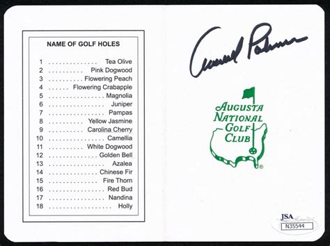 Arnold Palmer Signed Augusta National Golf Club Scorecard (JSA Hologram ...