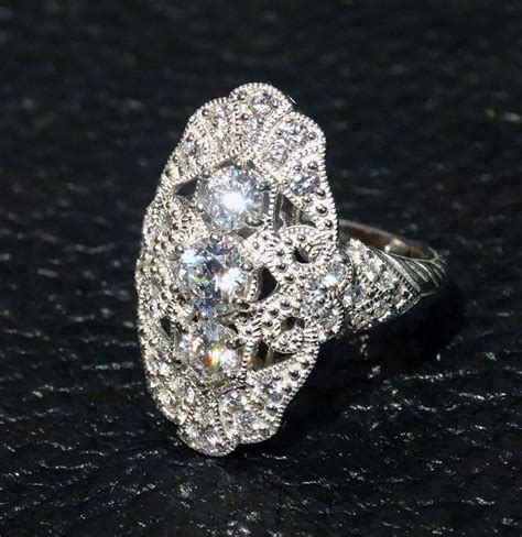 Elegant Vintage Diamond Replica CZ Sterling Ring