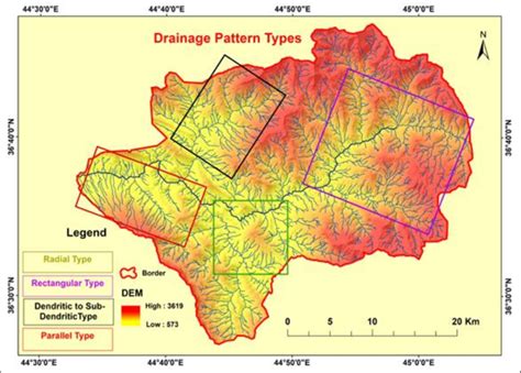 Map shows the different kinds of drainage pattern in the study area ...