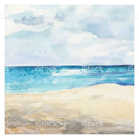 Watercolor Sea background. Hand drawn painting. Summer marine ...