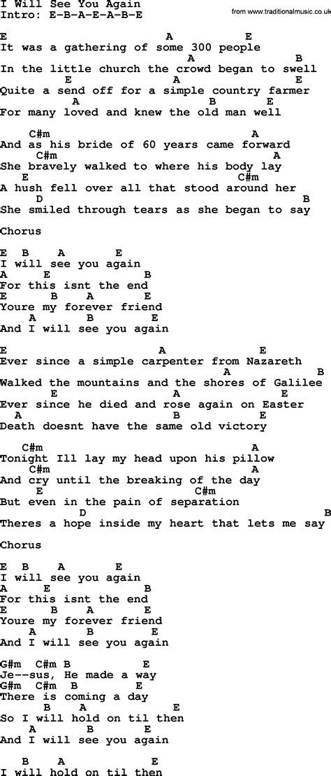 I Will See You Again - Bluegrass lyrics with chords