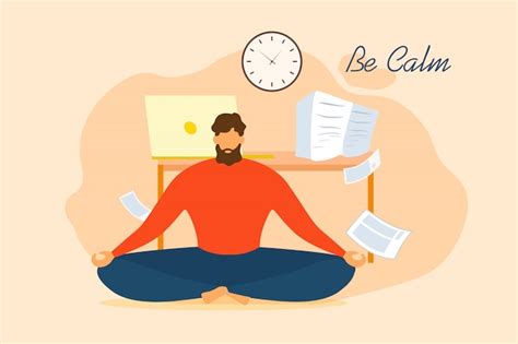 Premium Vector | Be calm cartoon man meditate in office