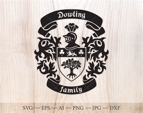 Dowling Family Crest. Coat of Arms Svg. Heraldic Shield With Holly Tree ...