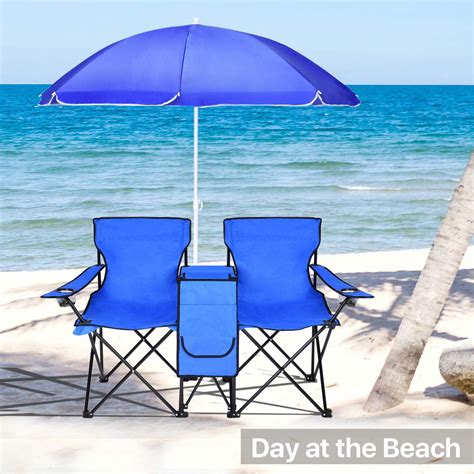 Beach Chair With Canopy, Folding Camping Chairs with Umbrella and Table ...