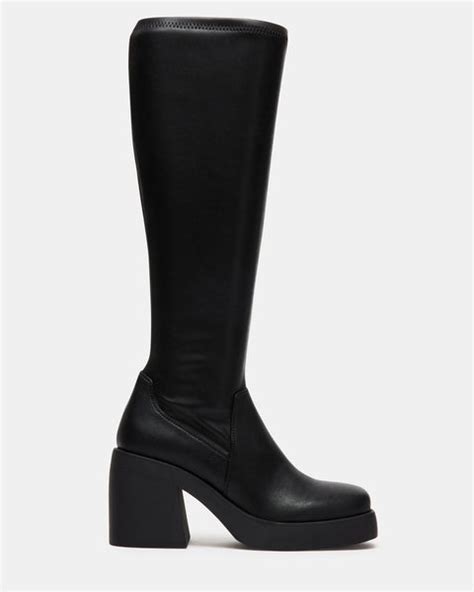 BERKLEIGH Black Wide Calf Knee High Boot | Women's Platform Boots ...