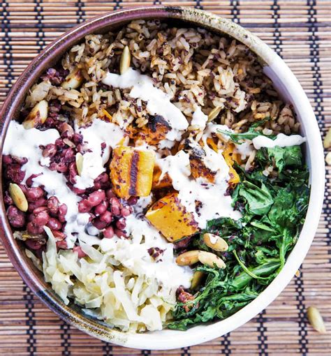 Grilled Macrobiotic Bowl which features rice, greens, sauerkraut ...